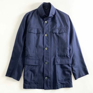 ランバン(LANVIN)の57b12-2 《美品》 大きいサイズ LANVIN COLLECTION ランバン コレクション スタンドカラージャケット ブルゾン 収納フード付き サイズ50 ネイビー シルク100％ メンズ(ブルゾン)