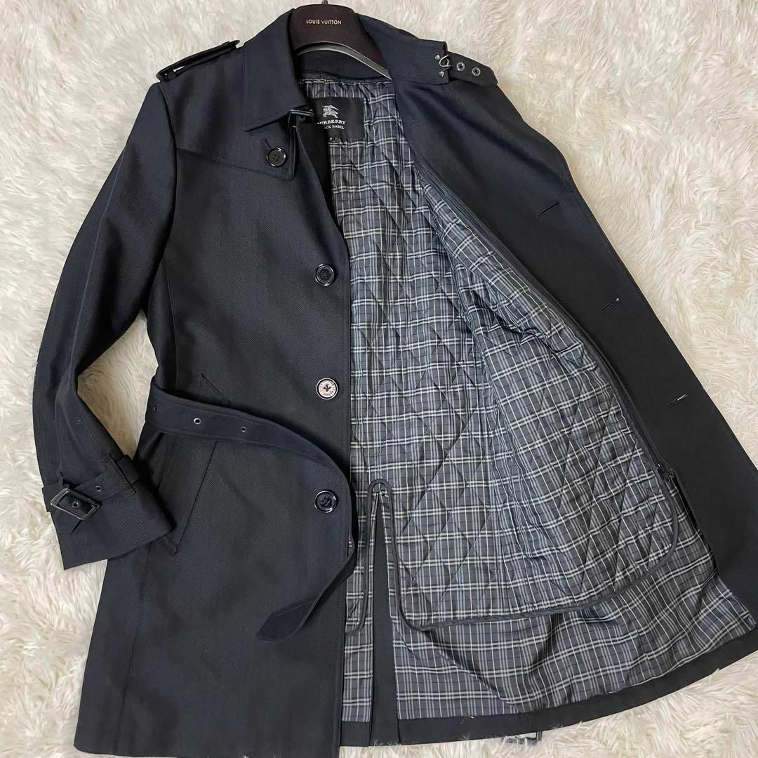 BURBERRY BLACK LABEL(バーバリーブラックレーベル)の美品✨バーバリーブラックレーベル　トレンチコート　ヘリンボーン　ライナー　黒　M メンズのジャケット/アウター(トレンチコート)の商品写真