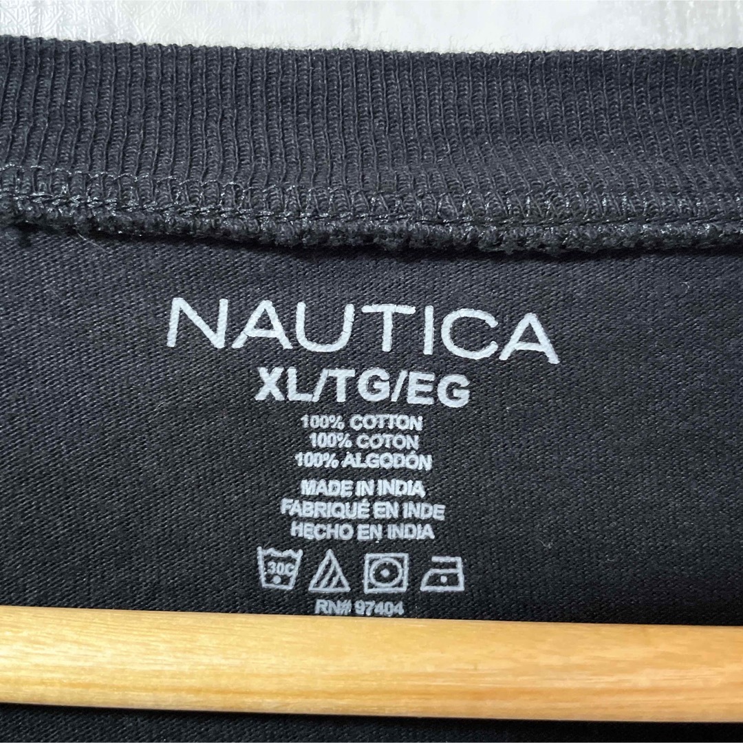 NAUTICA(ノーティカ)のNAUTICA ノーティカ Tシャツ 半袖 裾ロゴ 刺繍 無地 黒 ブラック古着 メンズのトップス(Tシャツ/カットソー(半袖/袖なし))の商品写真