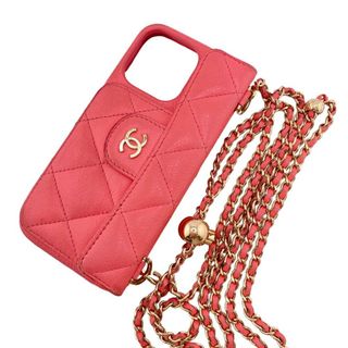 シャネル(CHANEL)のシャネル CHANEL 携帯・スマホアクセサリー
 ココマーク ココボール チェーン ボールチェーン マトラッセ iPhone12 13PROケース ピンク(ストラップ/イヤホンジャック)