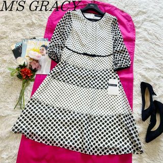 【美品】M'S GRACY ベルトワンピース ピンク 半袖 フレア 38エヌズセレクト