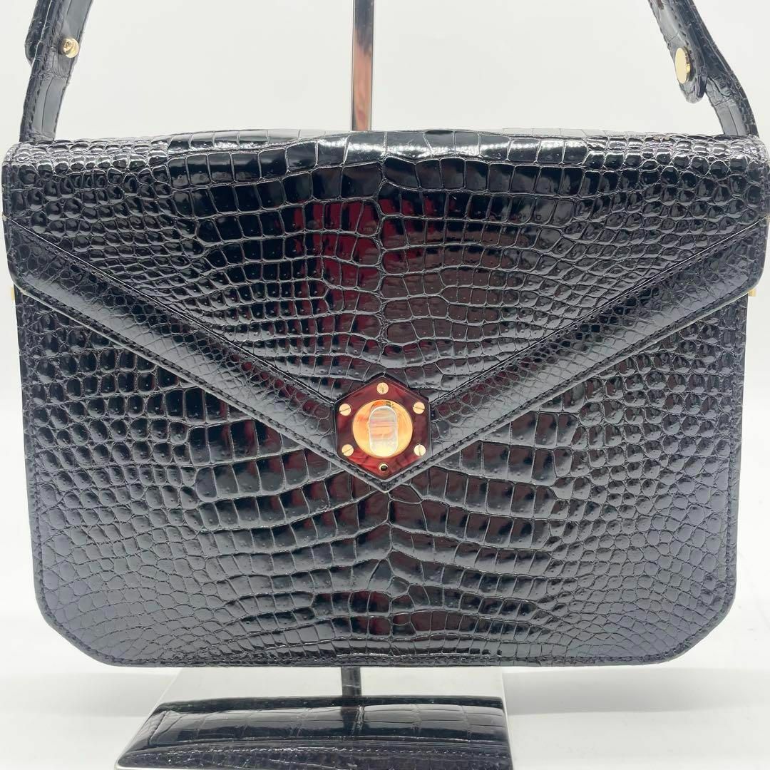 COMTESSE(コンテス)の希少✨コンテス　ショルダーバッグ　シャイニングクロコダイル　黒　ターンロック レディースのバッグ(ショルダーバッグ)の商品写真