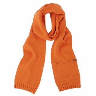 エルメス(Hermes)の美品 エルメス HERMES ニット マフラー ストール カシミヤ100％ 無地 スコットランド製 レディース オレンジ(ストール/パシュミナ)