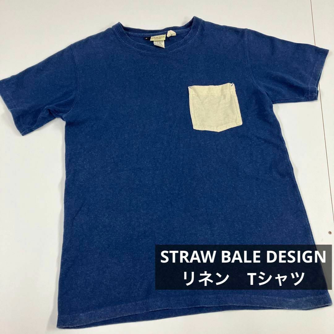 PHATEE(ファッティー)のSTRAW BALE DESIGN リネン　Tシャツ　ポケT 古着　ネイビー メンズのトップス(Tシャツ/カットソー(半袖/袖なし))の商品写真