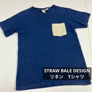 ファッティー(PHATEE)のSTRAW BALE DESIGN リネン　Tシャツ　ポケT 古着　ネイビー(Tシャツ/カットソー(半袖/袖なし))