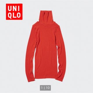 ユニクロ(UNIQLO)のヒートテックシームレスリブタートルネックT 極暖 オレンジ　XL(Tシャツ(半袖/袖なし))