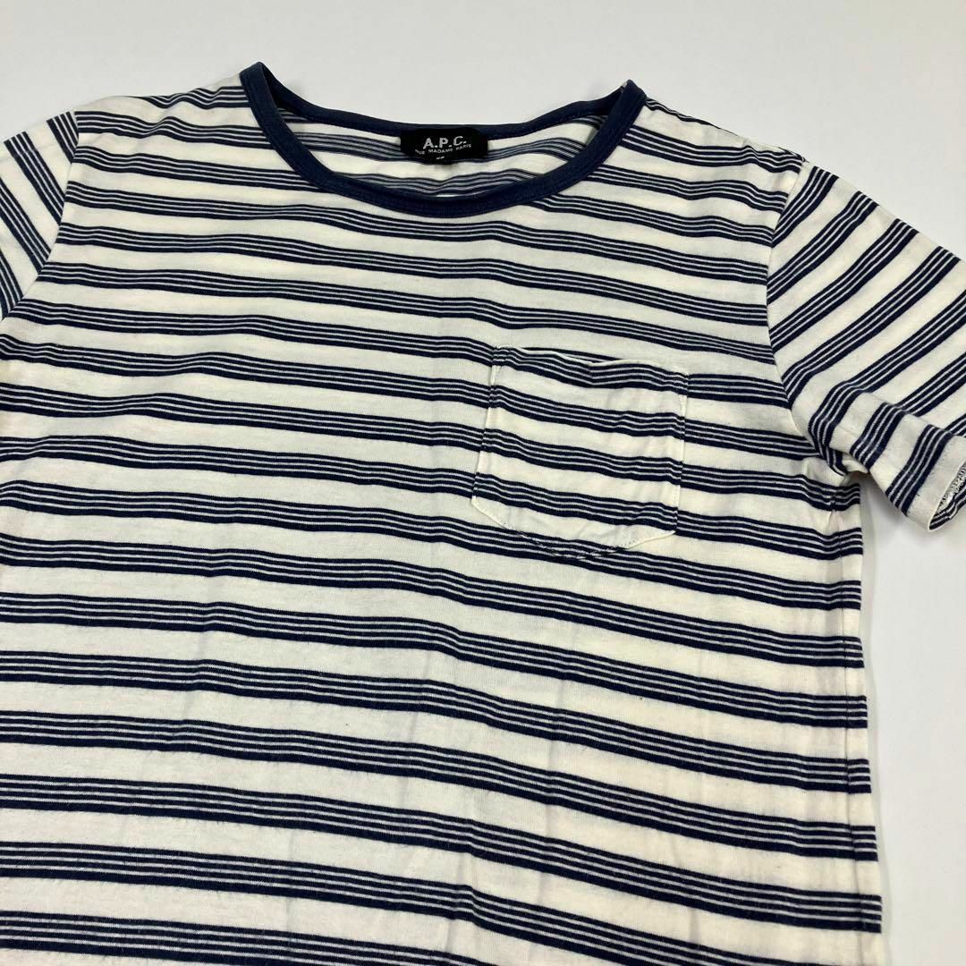 A.P.C(アーペーセー)のAPC アーペーセー　Tシャツ　ポケット　ポケT ボーダー　古着女子 レディースのトップス(カットソー(半袖/袖なし))の商品写真