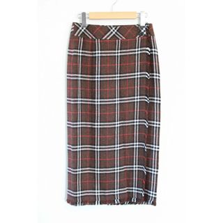 ●Burberry London/バーバリーロンドン●リネンシルクチェック柄ラップスカート/ロング丈 ブラウン/茶 レディース 38【中古】春夏 422032