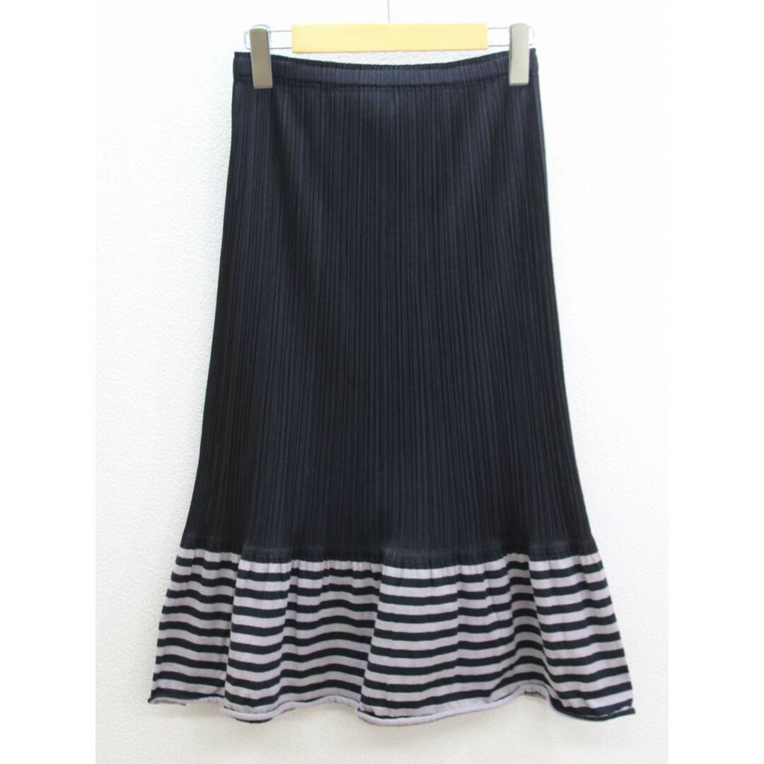 ‡PLEATS PLEASE/プリーツプリーズ‡ボーダー切替プリーツスカート/PP43-J6704/膝丈 ブラック/黒 レディース 4 春夏 612032