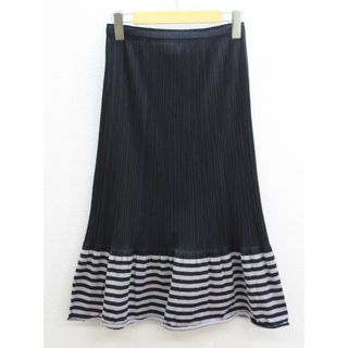 イッセイミヤケ(ISSEY MIYAKE)の‡PLEATS PLEASE/プリーツプリーズ‡ボーダー切替プリーツスカート/PP43-J6704/膝丈 ブラック/黒 レディース 4 【中古】春夏 612032(その他)