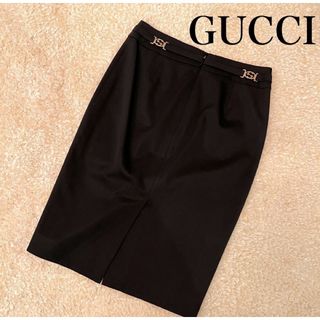 グッチ(Gucci)のスカート タイトスカート グッチ　GUCCI 膝丈スカート　黒　ロゴ　(ひざ丈スカート)