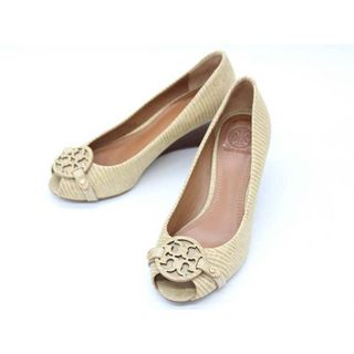 トリーバーチ(Tory Burch)の◇TORY BURCH/トリーバーチ◇オープントゥウェッジソールパンプス/型押しレザー/ダブルティー/WT/シューズ/靴 ベージュ レディース 5 1/2 C【中古】春夏 135032(その他)