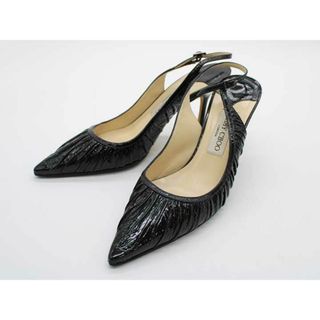 ジミーチュウ(JIMMY CHOO)の▲JIMMY CHOO/ジミーチュウ▲シワ加工バックストラップパンプス/シューズ/靴  ブラック/黒 レディース 38 1/2【中古】春夏 124032(その他)