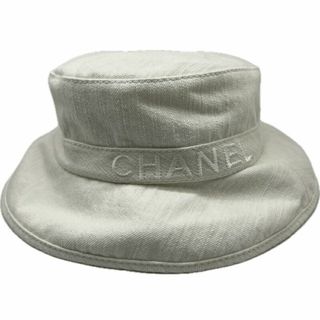 シャネル(CHANEL)のCHANEL　シャネル　ハット　デニム　ホワイト　Lサイズ　コットン　デニム　白色　ネイビー　CCロゴ　CCマーク　ヘッドアクセ　小物　帽子　レディース　メンズ　ユニセックス(ハット)