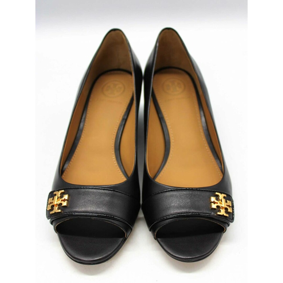 新品未使用品◇TORY BURCH/トリーバーチ◇KIRA OPEN TOE  WEDGE/レザーオープントゥウェッジソールパンプス/55050/本革/ダブルTロゴ/シューズ/靴 ブラック/黒 レディース 6M 春夏 712032