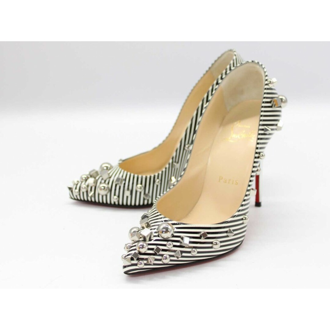 Christian Louboutin(クリスチャンルブタン)の◇Christian Louboutin/クリスチャンルブタン◇スタッズストライプパンプス/ハイヒール/ピンヒール/シューズ/靴 ブラック×ホワイト/黒×白 レディース 34 1/2【中古】春夏 712032 レディースの靴/シューズ(その他)の商品写真