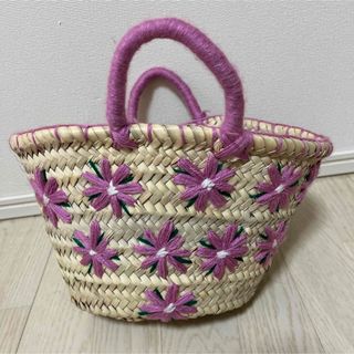 未使用！モロッコ　ハンドメイド　かごバッグ　お花(かごバッグ/ストローバッグ)