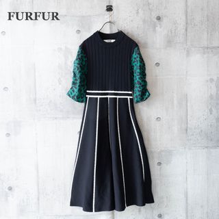 ファーファー(fur fur)の【FURFUR】ファーファー　ニットワンピース　レオパード　ブラック(ロングワンピース/マキシワンピース)