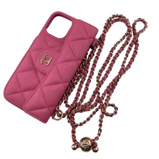 シャネル(CHANEL)のシャネル CHANEL 携帯・スマホアクセサリー
 ココマーク マトラッセ iPhoneケース iphone12 チェーンショルダー ピンク(iPhoneケース)