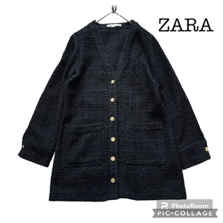 ザラ(ZARA)のZARA ザラ　金ボタンＶネックツイードジャケット(ノーカラージャケット)