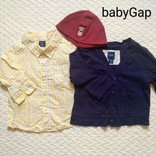 ベビーギャップ(babyGAP)の【3点セット】ベビーギャップ　チェックシャツ　カーディガン　帽子　80　ベビー服(シャツ/カットソー)