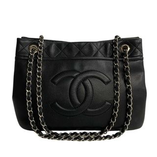 シャネル(CHANEL)の極美品 シール有 14番台 CHANEL シャネル キャビアスキン マトラッセ レザー チェーン ハンドバッグ ミニ トートバッグ ブラック 48592(トートバッグ)