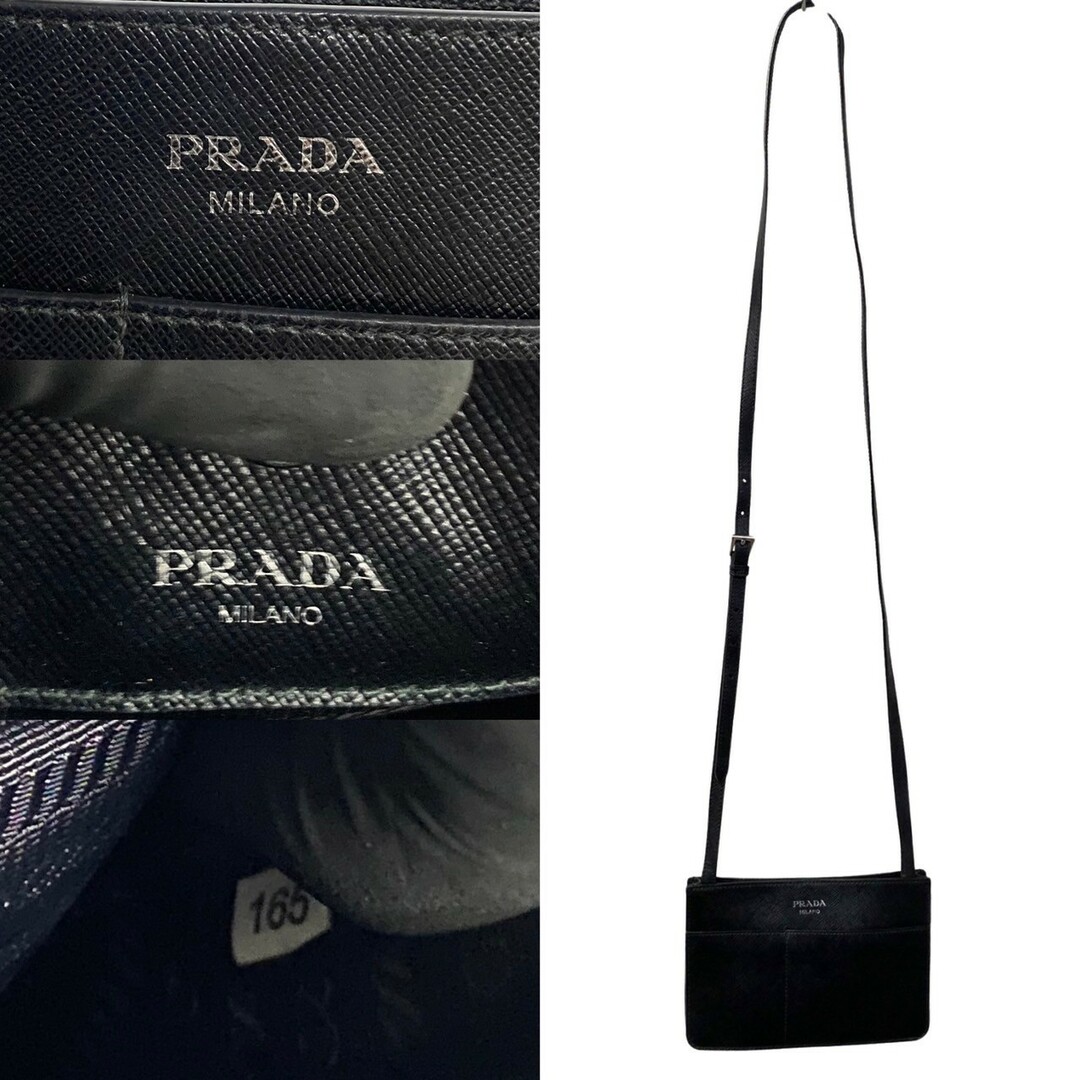 PRADA(プラダ)の極 美品 希少品 PRADA プラダ ロゴ サフィアーノ レザー 本革 ミニ ショルダーバッグ ポシェット サコッシュ ブラック 黒 34434 レディースのバッグ(ショルダーバッグ)の商品写真