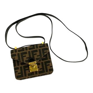 フェンディ(FENDI)のほぼ未使用 FENDI フェンディ ズッカ ロゴ レザー 本革 キャンバス  2way ハンドバッグ ミニ ショルダーバッグ ブラウン カーキ 19088(ショルダーバッグ)