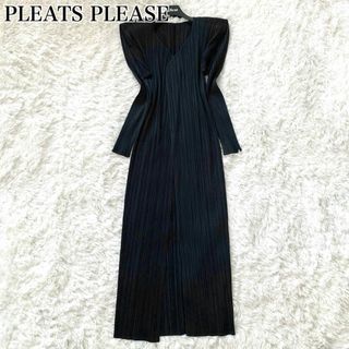 プリーツプリーズイッセイミヤケ(PLEATS PLEASE ISSEY MIYAKE)の極美品✨プリーツプリーズ イッセイミヤケ ロングカーディガン プリーツ 長袖 黒(カーディガン)