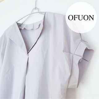 オフオン(OFUON)のOFUON オープンカラー 半袖 ブラウス タック プリーツ シャツ オフィス(シャツ/ブラウス(半袖/袖なし))