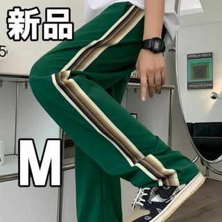 【最終値下げ！新品未使用】メンズパンツ ライン グリーン M(ワークパンツ/カーゴパンツ)