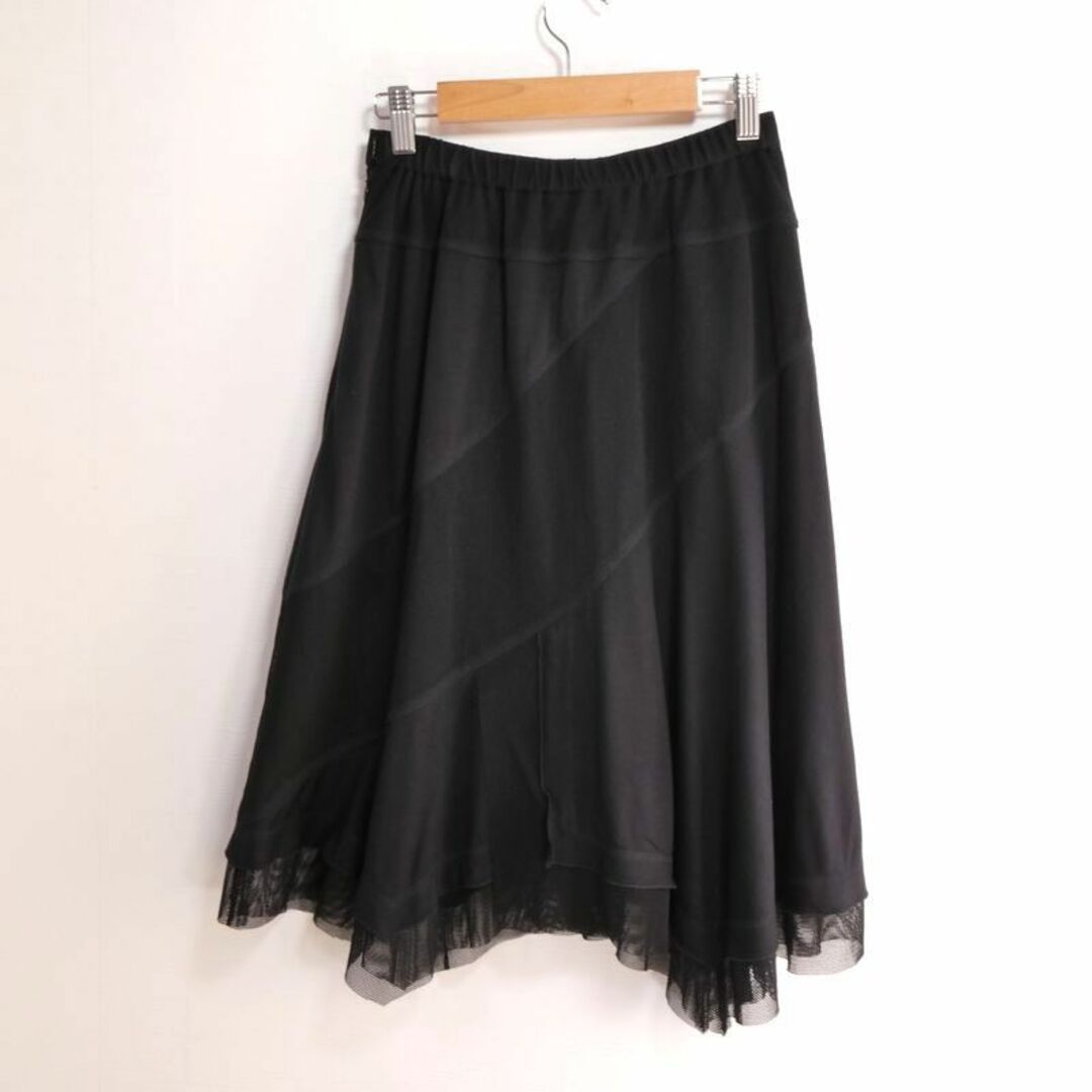 E-clat レディース スカート ひざ丈 フレア メッシュ 日本製 黒 M レディースのスカート(ひざ丈スカート)の商品写真