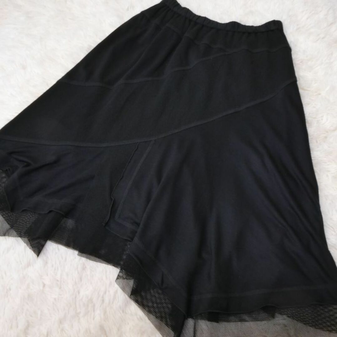 E-clat レディース スカート ひざ丈 フレア メッシュ 日本製 黒 M レディースのスカート(ひざ丈スカート)の商品写真