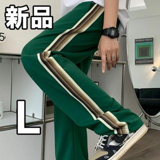 【最終値下げ！新品未使用】メンズパンツ ライン グリーン L(ワークパンツ/カーゴパンツ)