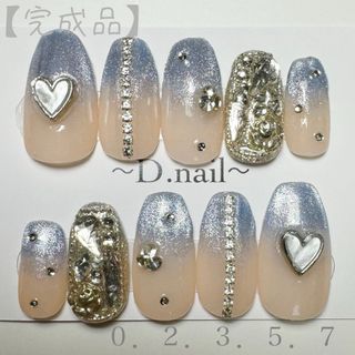 【完成品】大人上品♡ブルーマグネットグラデのたっぷりキラキラ♡埋めつくしネイル(つけ爪/ネイルチップ)