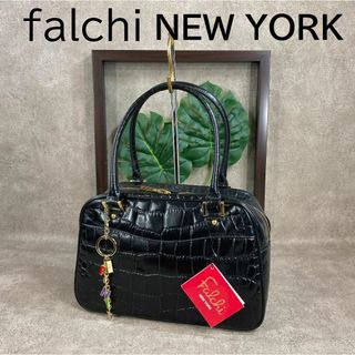 ファルチニューヨーク(falchi New York)のFalchi ファルチ 牛革 クロコダイル型押 トートバッグ ブラック(ハンドバッグ)