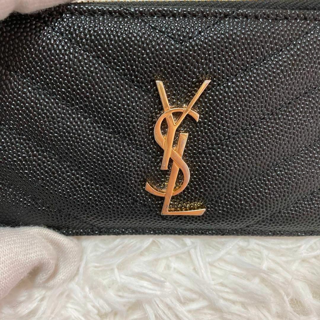 Yves Saint Laurent(イヴサンローラン)の極々美品✨サンローラン フラグメントケース YSLロゴ キャビアスキン ブラック レディースのファッション小物(コインケース)の商品写真