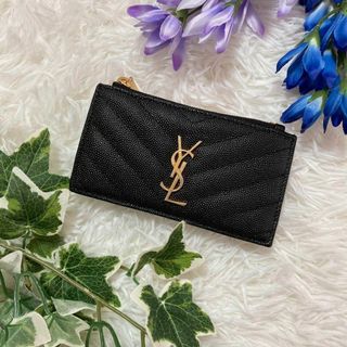 イヴサンローラン(Yves Saint Laurent)の極々美品✨サンローラン フラグメントケース YSLロゴ キャビアスキン ブラック(コインケース)