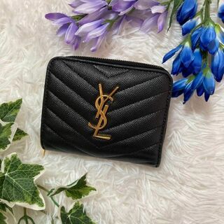 イヴサンローラン(Yves Saint Laurent)の極美品✨イヴ サンローラン コンパクトウォレット 二つ折り 財布 ブラック　黒(財布)