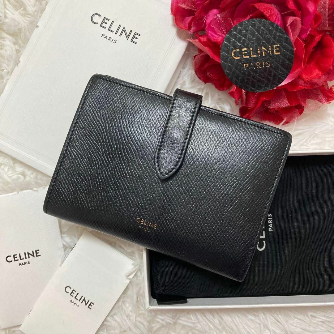 美品✨ CELINE 折り財布 ミディアムストラップ ウォレット ブラック | フリマアプリ ラクマ