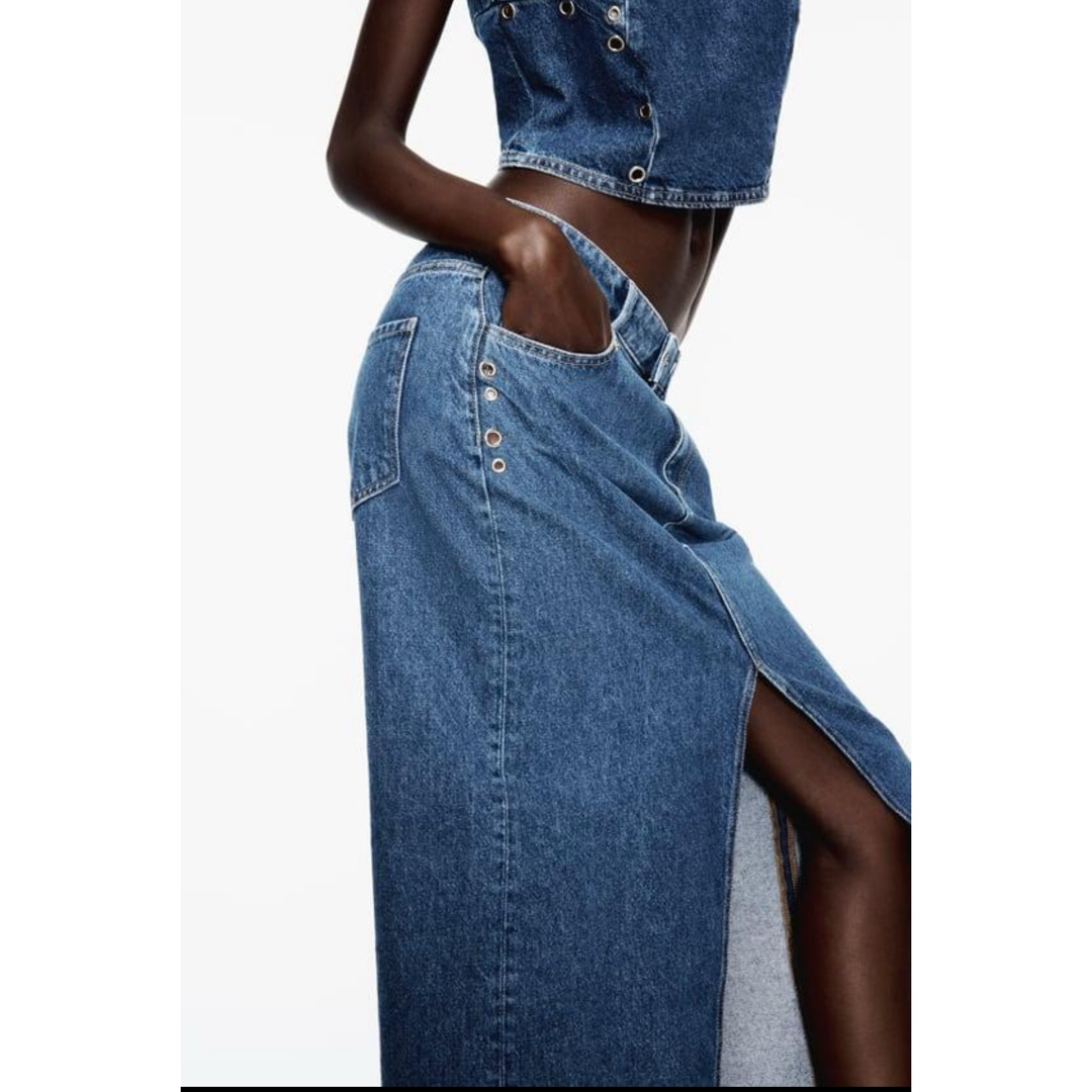 ZARA(ザラ)の3 ZARA Z1975 アイレット ロング デニムスカート L レディースのスカート(ロングスカート)の商品写真