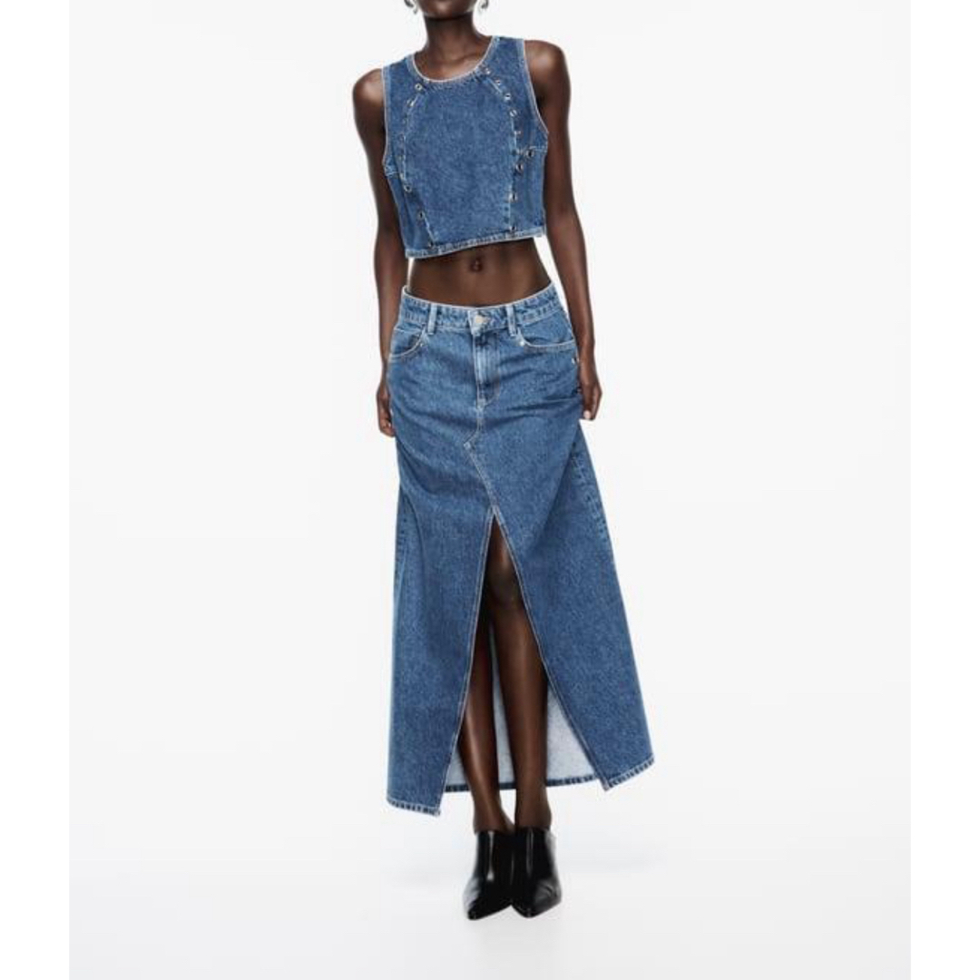 ZARA(ザラ)の3 ZARA Z1975 アイレット ロング デニムスカート L レディースのスカート(ロングスカート)の商品写真