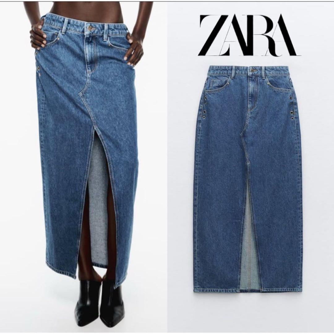 ZARA(ザラ)の3 ZARA Z1975 アイレット ロング デニムスカート L レディースのスカート(ロングスカート)の商品写真