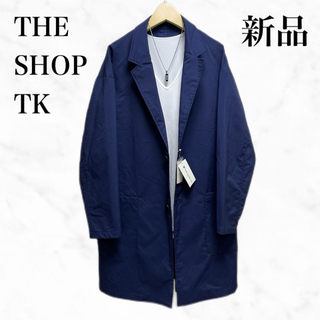 ザショップティーケー(THE SHOP TK)のTHE SHOP TK ロング丈ジャケット　青　ブルー　ライトアウター　コート(ステンカラーコート)