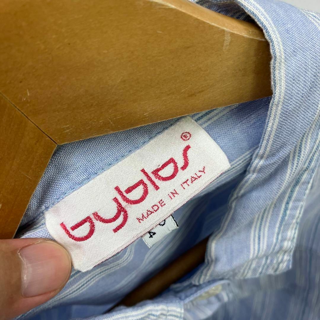 BYBLOS(ビブロス)の古着女子　パジャマシャツ　デカポケ　グランパシャツ　ストライプ　BYBLOS レディースのトップス(シャツ/ブラウス(長袖/七分))の商品写真