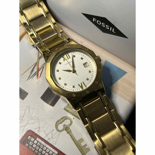 フォッシル(FOSSIL)の★ FOSSIL フォッシル 精悍 ゴールド色基調 レディース腕時計★保管品(腕時計)