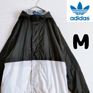 アディダス(adidas)のアディダス　フルジップ　ナイロンジャケット　黒　白　Mサイズ　古着(ナイロンジャケット)