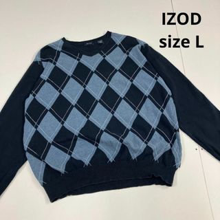 IZOD アイゾッド　サマーニット　アーガイル　古着　ネイビー　カットソー(ニット/セーター)