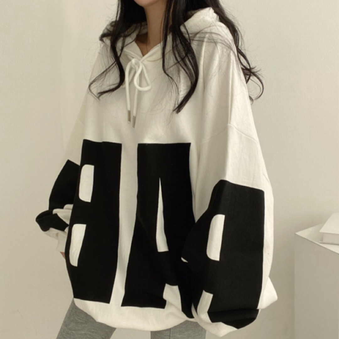 レディース　パーカー　XXL　白　長袖　ゆったり　大きめ　可愛い　韓国 レディースのトップス(パーカー)の商品写真
