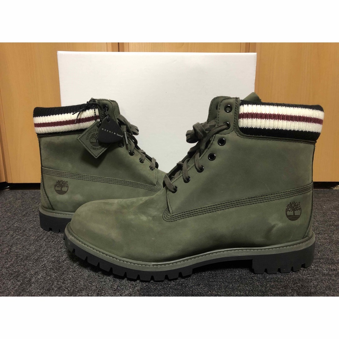 Marni(マルニ)のTimberland×MARNI EU限定オリーブグリーンレザーコンバットブーツ メンズの靴/シューズ(ブーツ)の商品写真